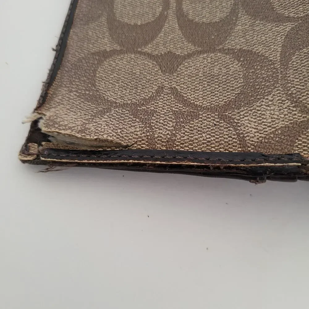 Coach Wallet Long Bifold Card Bill Coin Holder Vintage DAMAGED Fair‎ Brown Logo